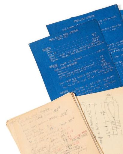 CHARLES AUGUSTUS LINDBERGH (1902-1974) Ensemble d'archives techniques et de cartes...