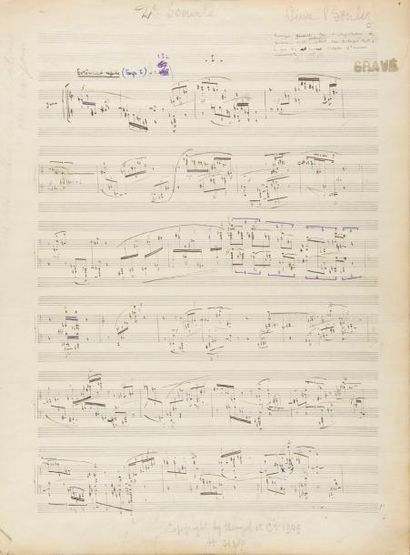null BOULEZ Pierre (1925-2016).
MANUSCRIT MUSICAL autographe signé, Deuxième Sonate...