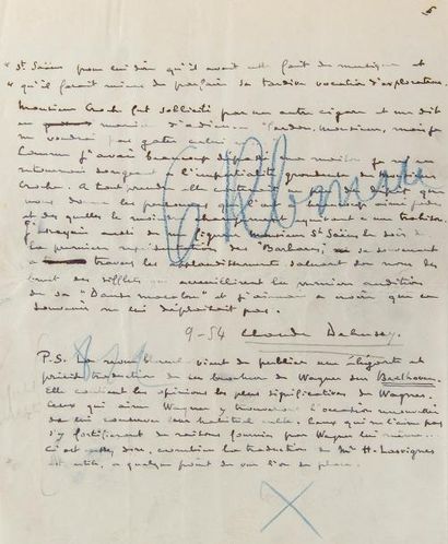 null DEBUSSY Claude (1862-1918).
MANUSCRIT autographe signé, La Musique. De quelques...