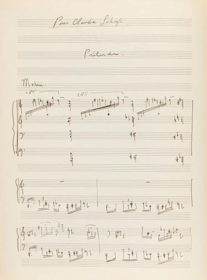 null HENRY Pierre (1927-2017).
MANUSCRIT MUSICAL autographe signé, Prélude, 1946 ;...