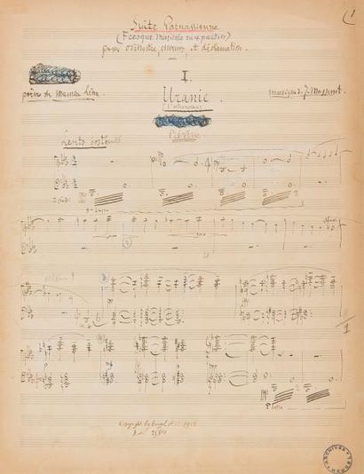 null MASSENET Jules (1842-1912).
DEUX MANUSCRITS MUSICAUX autographes signés, Suite...