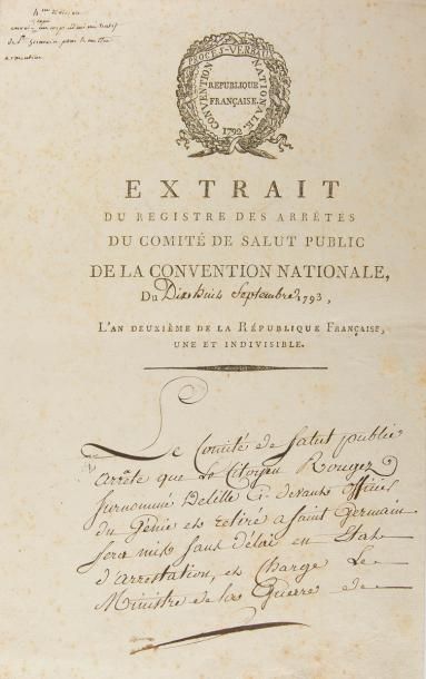 null [ROUGET DE LISLE Claude-Joseph (1760-1836)].
P.S. par 4 membres du Comité de...