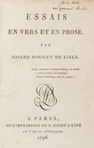 null ROUGET DE LISLE Claude-Joseph (1760-1836).
Essais en vers et en prose par Joseph...