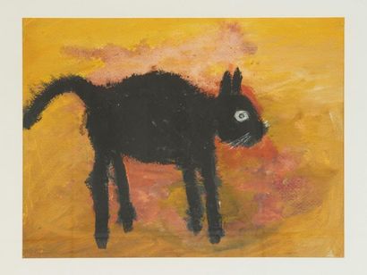 QUENEAU RAYMOND (1903 - 1976) 
LE CHAT NOIR.
Gouache et aquarelle originale.
26 x...