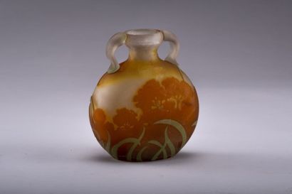 Émile GALLÉ (1846-1904)-艾米里·加利 Rare vase gourde, verre multicouche au motif de narcisse...