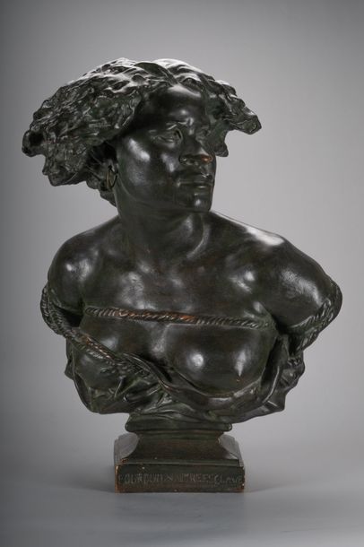 Jean-Baptiste CARPEAUX (1827-1875) "Pourquoi naître esclave". H 63 cm. Buste en plâtre...