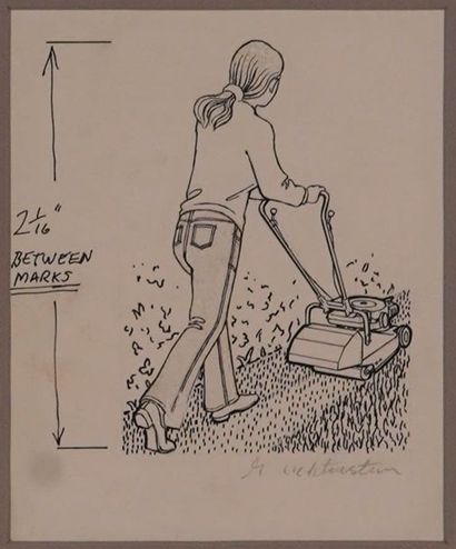 Roy LICHTENSTEIN (1923-1997) "Girl moving the lawn." 13.5 x 11 cm (the artist specifies...