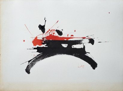 Georges MATHIEU (1921-2012) Rouge et noir, 1959. Encre sur papier. 54 x 73,5 cm....