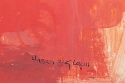 Hassan EL GLAOUI (1924-2018) La charge des cavaliers ou "Fantasia". Peinture à l'huile...