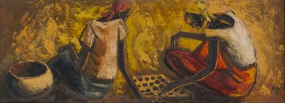 Muzemba (20TH Century, DRC) Oil on canvas 70’s to 90’s, signed, 28 x 75 cm. A pupil...