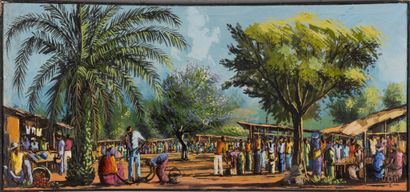 Muzemba (20TH Century, DRC) Oil on canvas 1979, signed, 44,5 x 97 cm. A pupil of...