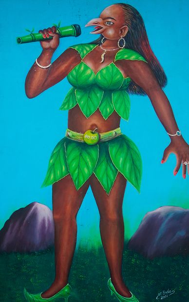 Pierre Bodo (Mandu, 1953 – 2015, Kinshasa DRC) "La femme oiseau" Oil on canvas 2011,...