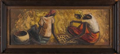 Muzemba (20TH Century, DRC) Oil on canvas 70’s to 90’s, signed, 28 x 75 cm. A pupil...