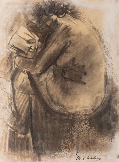 HENRI VICTOR WOLVENS (1896-1977) Nu. Technique mixte sur papier. 34,5 x 26 cm.