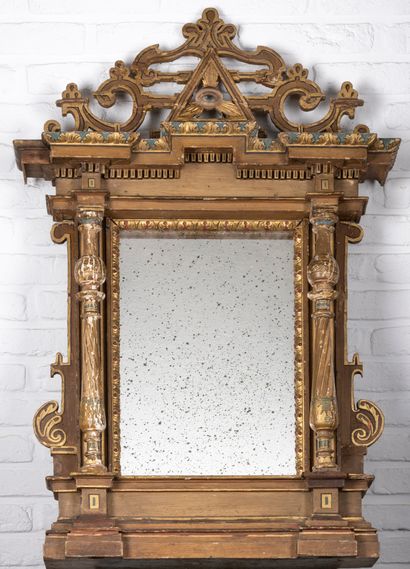 Franc-maçonnerie - Freemason - Esoterisme Grand miroir à décors maçonniques dont...