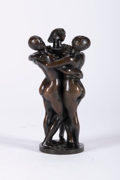 Antoine Louis Barye (1796-1875) 
"Les grâces". Bronze à patine brune nuancée noire....
