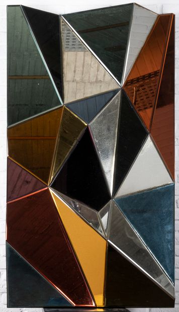 Olivier DE SCHRIJVER (1958) Miroir cubiste polychrome. Numéroté et signé.
