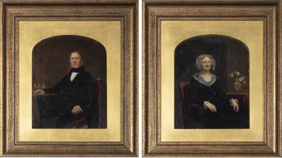Ecole anglaise - English School, époque victorienne, ca 1850 
2 portraits en pendant...