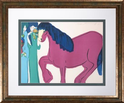 Walasse TING (1929-2010), Chine. Le cheval rose, 1981. Lithographie. 59 X 45. Signée,...