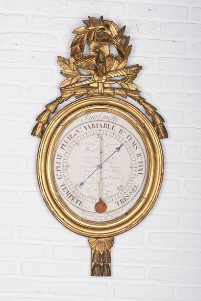 Baromètre par Boissel, France XVIIIe Grand baromètre et thermomètre médaillon en...