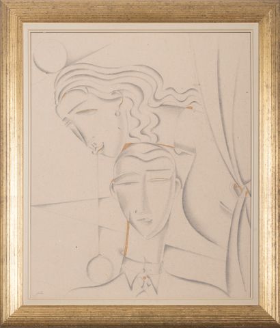 FERDINAND PIRE (1943) 
"La fille de Galilée". Technique mixte sur papier marouflé....