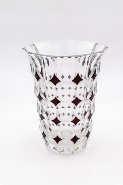 Val-Saint-Lambert - VSL Vase art déco doublé prune. 23.5 cm diamax 18 cm. [Livraison...