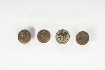 Premier Empire français Lot of 4 buttons of the 45, 46, 79 and 102nd infantry, Napoleon...