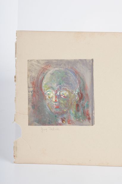 Guy DELREZ (XX) Expressionist face. Three small watercolors by other artists are...
