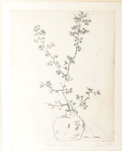Simone RICHIR (1928) Branche printanière. Gravure aquatinte.