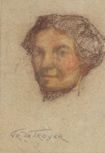 PROSPER DE TROYER (1880-1961) 
Portrait de femme. Pastel. 18x12,5cm. Sous cadre....