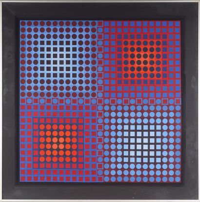 Victor VASARELY (1906-1997) 
Egcis C, Composition en "OpArt" de cercles et de carrés....