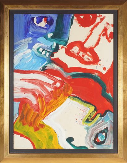 Bengt LINDSTRÖM (1925-2008) 
Untitled composition with three characters.. Oil on...