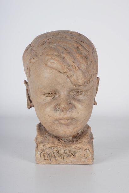 Frans LAMBERECHTS (1909-1988) Tête de petit garçon. Céramique modelée. Signé sur...