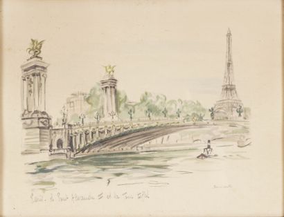 Janicotte (XX) Vue de Paris, le Pont Alexandre III et la tour Eiffel vue depuis la...