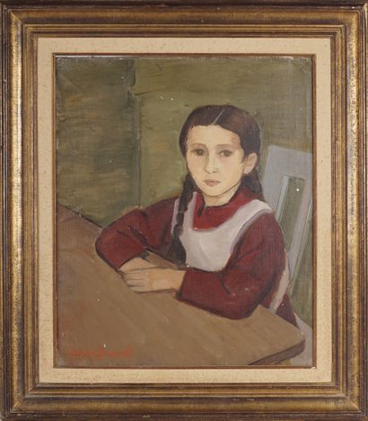 Anne BONNET (1908-1960) Enfant à la table ou Marie-Rose à table. Huile sur toile....