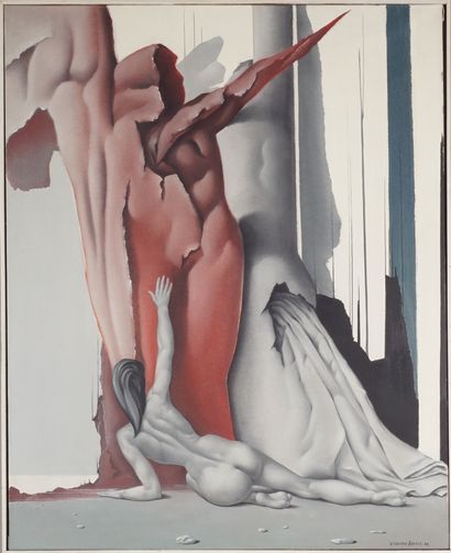 RÉMY VAN DEN ABEELE (1918-2006) Nu surréaliste. Huile sur toile. 100 x 80 cm.