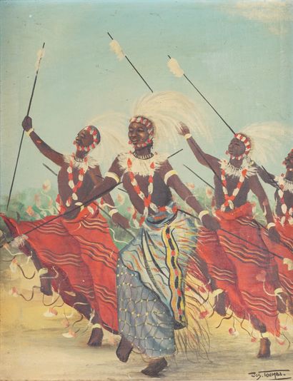 Jos TOUMBA, DRC, 1942-1990 Sans titre (Danseurs). Huile sur toile. 41 x 32. Signée,...