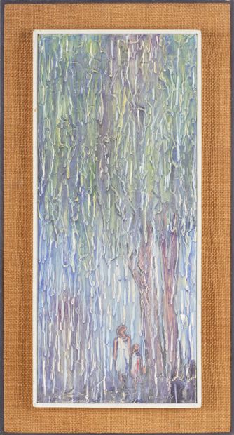 Chenge BARUTI (BERQUIN), Kalemia, 1937- Katanga 2001 
"La pluie". Huile sur carton....