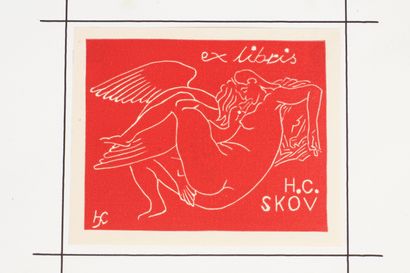 Henry Carlo SKOV (XXth) 5 ex-libris (bookplates) for himself and Skov familly's ...