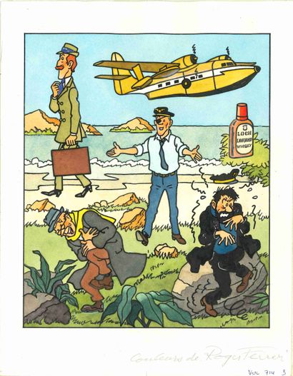 HERGÉ, Georges Remi dit (1907-1983) Dessin couleur de Bob De Moor, probablement pour...