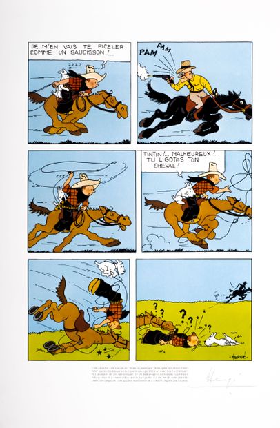 HERGÉ, Georges Remi dit (1907-1983) Lithographie Tintin en Amérique, reproduisant...