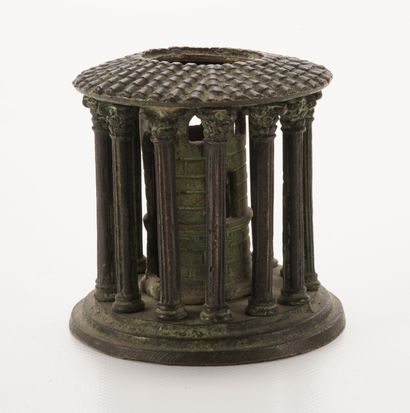 Souvenir du Grand Tour, Italie XIXe - Encrier Encrier en bronze en forme du temple...