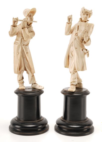 Dieppe ou Allemagne - fin XIXe Deux figurines représentant deux musiciens burlesques...