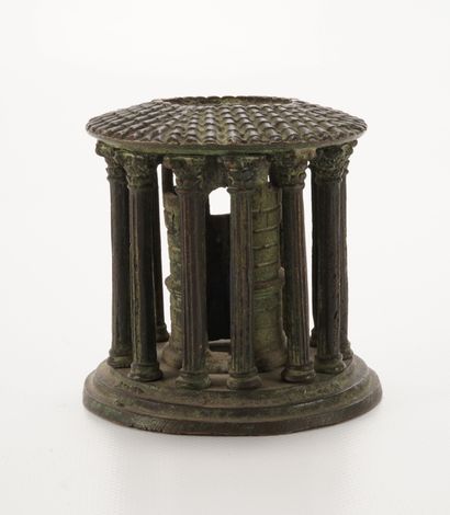Souvenir du Grand Tour, Italie XIXe - Encrier Encrier en bronze en forme du temple...
