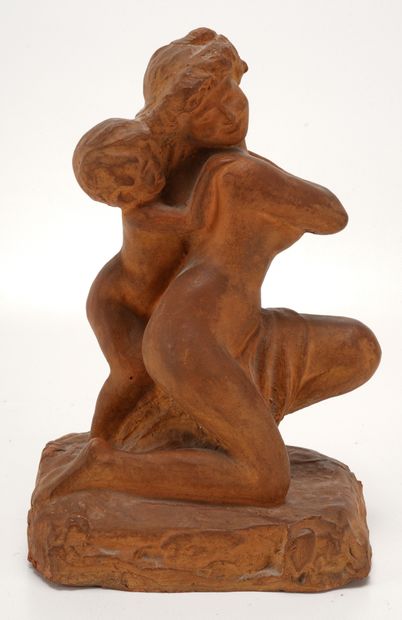 Eugène CANNEEL (1882-1966) Vénus taquinée par l'amour. Sculpture en terre cuite.....