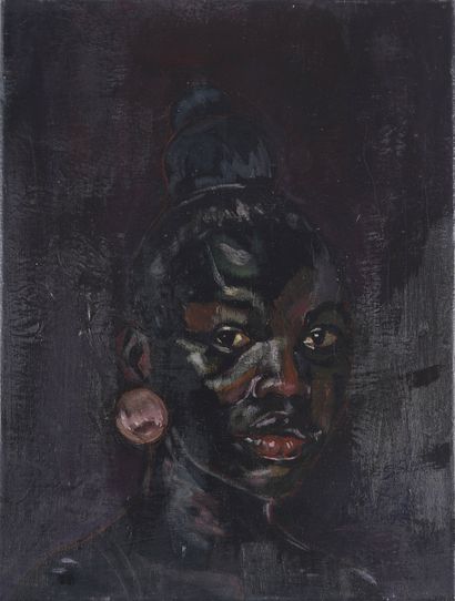 Dylan ASARE (1997), Ghana "Woman with the jewelry". acrylique sur toile. 40 x 30...