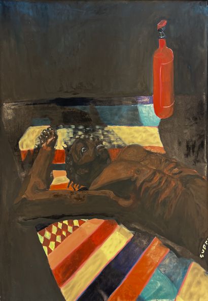 Pol OLIVIER (1997), DRC "Between us", huile sur toile. 210 x 125,5 cm. signé au ...