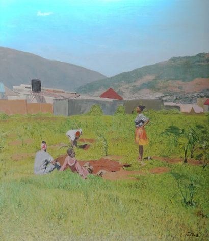 Junior MUDAHUNGA (1994), Rwanda "Labor Day". acrylique sur toile. 149,4 x 130 cm....