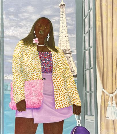 Kingsley DZELAMONYUY TAMFOU (1997), Cameroon "Le Parisien". acrylique sur jeans....