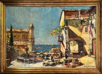 Georges LAPCHINE (1885-1950) Vue de Bormes les Mimosas. Huile sur toile. 89 x 130...